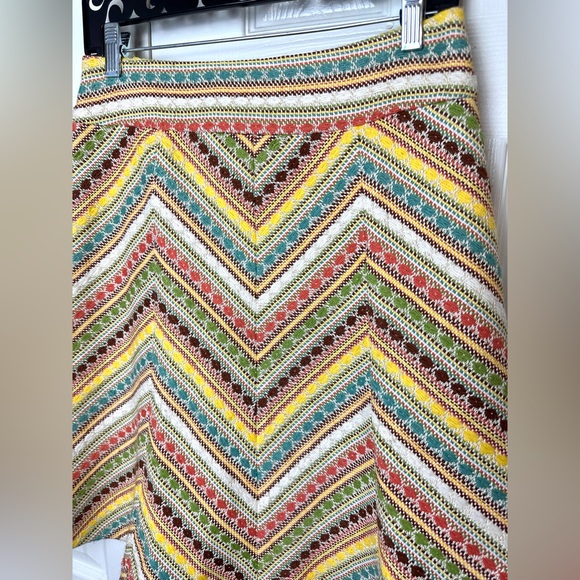 Vtg NANETTE LEPORE A-line Chevron Skirt Tweed Colorful Metallic Brown Green Tan - Picture 3 of 8